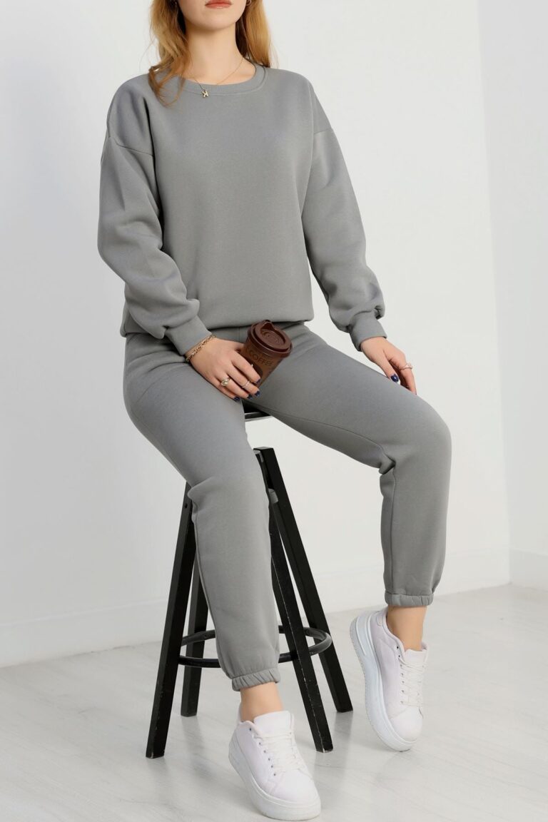 Ana Sayfa bisiklet yaka eşofman takımı 3 İplik antrasit