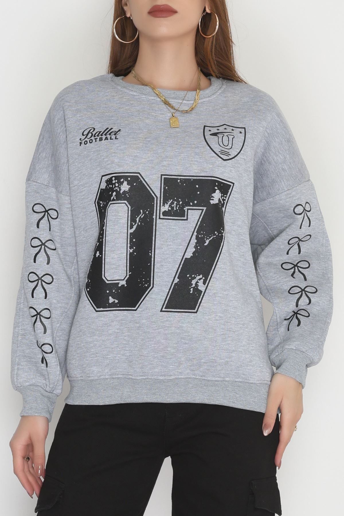 Şardonlu oversize sweat 3 İplik gri Şardonlu oversize sweat 3 İplik gri