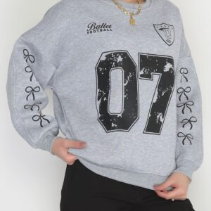 Şardonlu oversize sweat 3 İplik gri