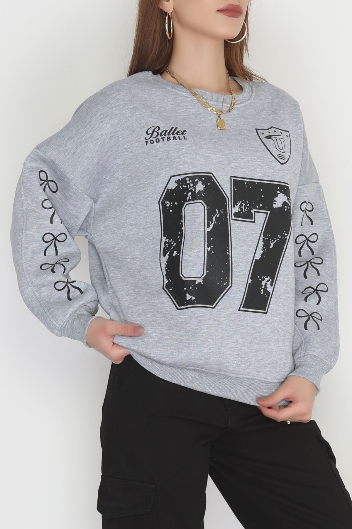 Şardonlu oversize sweat 3 İplik gri Şardonlu oversize sweat 3 İplik gri