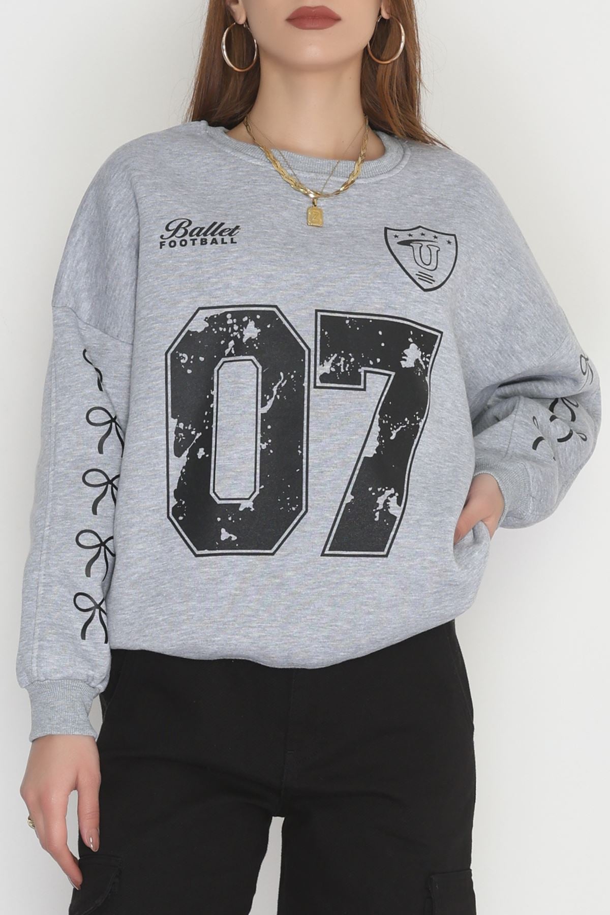 Şardonlu oversize sweat 3 İplik gri Şardonlu oversize sweat 3 İplik gri