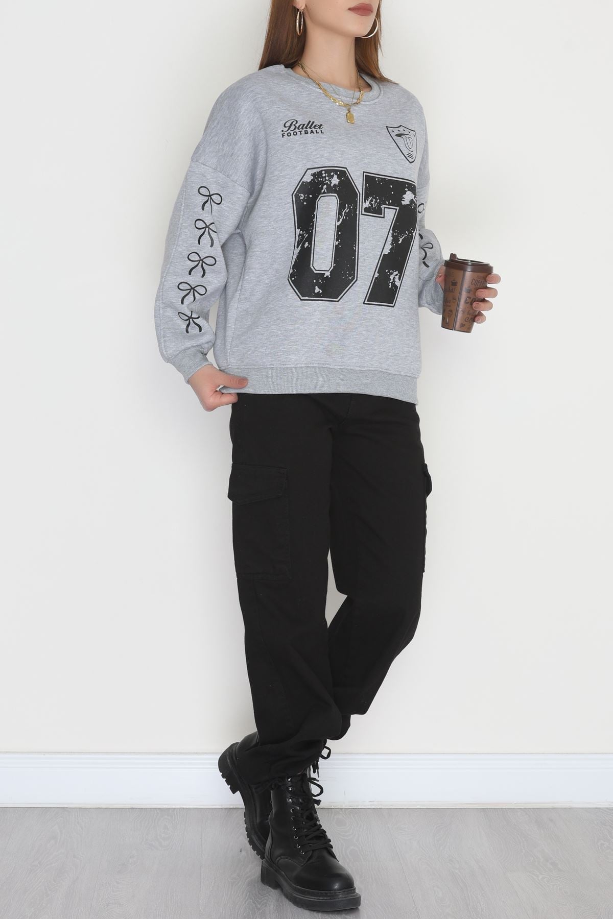 Şardonlu oversize sweat 3 İplik gri Şardonlu oversize sweat 3 İplik gri