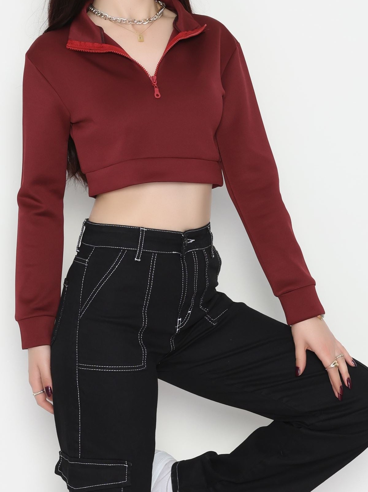 kadın scuba yarım fermuarlı dar kalıp sweatshirt kadın scuba yarım fermuarlı dar kalıp sweatshirt
