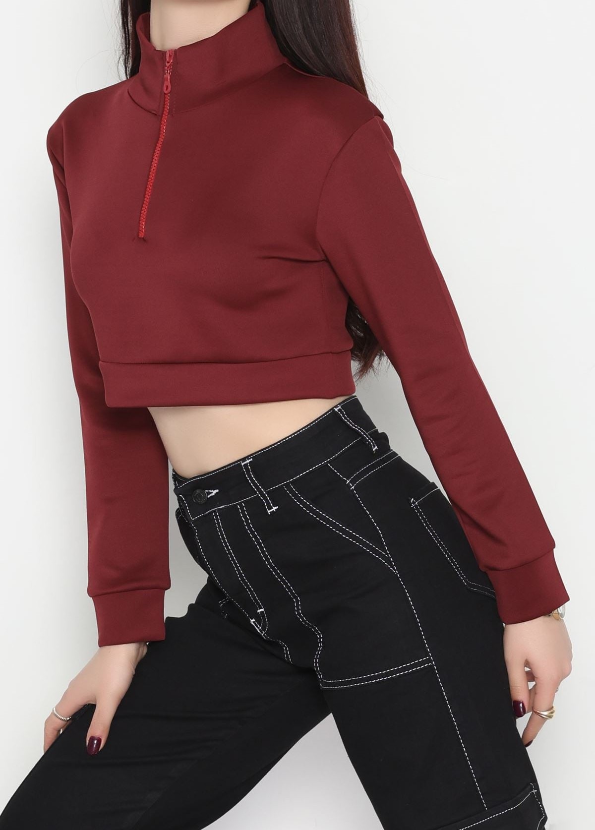 kadın scuba yarım fermuarlı dar kalıp sweatshirt kadın scuba yarım fermuarlı dar kalıp sweatshirt