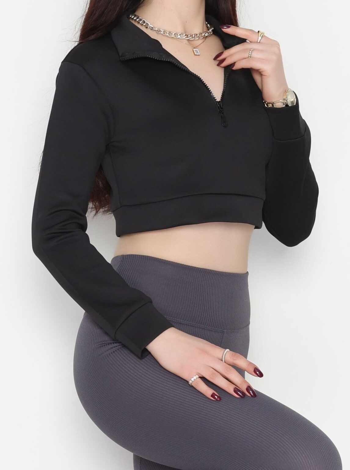 kadın scuba yarım fermuarlı dar kalıp sweatshirt