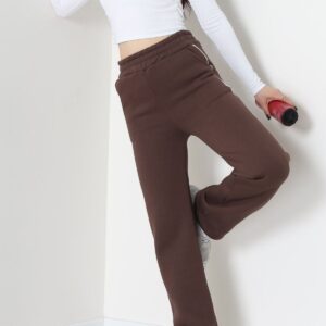 3 iplik Şardonlu biyeli palazzo eşofman altı – acı kahve (cepli)