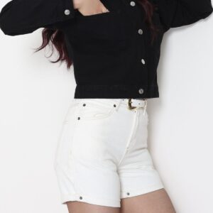 Çift cepli siyah kot ceket – %100 pamuk, günlük & Şık