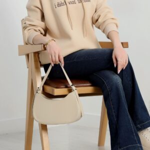 3 İplik kapşonlu nakışlı sweatshirt – bej kahve