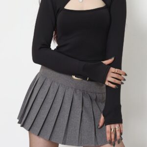 Parmak Geçmeli Double Krep Uzun Kollu Bluz