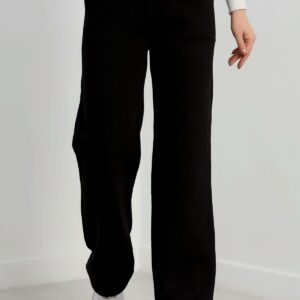 yüksek bel Üç iplik palazzo eşofman altı – siyah