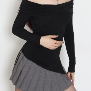 Omuz Dekolteli Sandy Madonna Yaka Uzun Kollu Bluz – Siyah