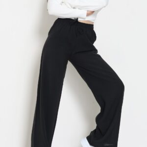 soft touch dokuma modal pantolon siyah – yüksek bel, salaş kalıp