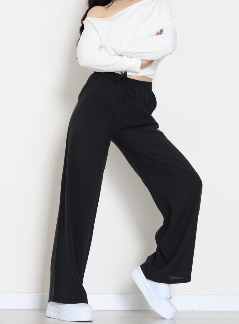 Ana Sayfa soft touch dokuma modal pantolon siyah – yüksek bel, salaş kalıp